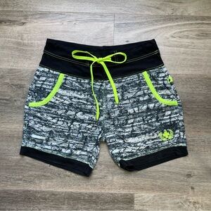 Andrew Christian Athletic Black and Gray Jogger Shorts with Neon Accents